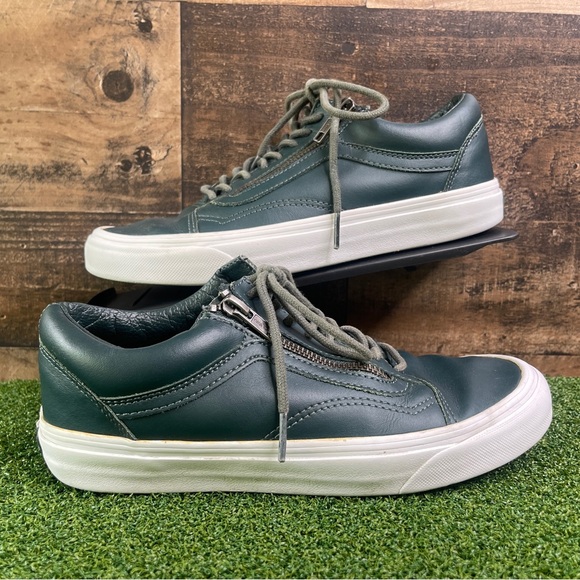 Vans Off‎ The Wall Green Zipper Leather sneaker Size 6.5M/8W - Picture 1 of 6